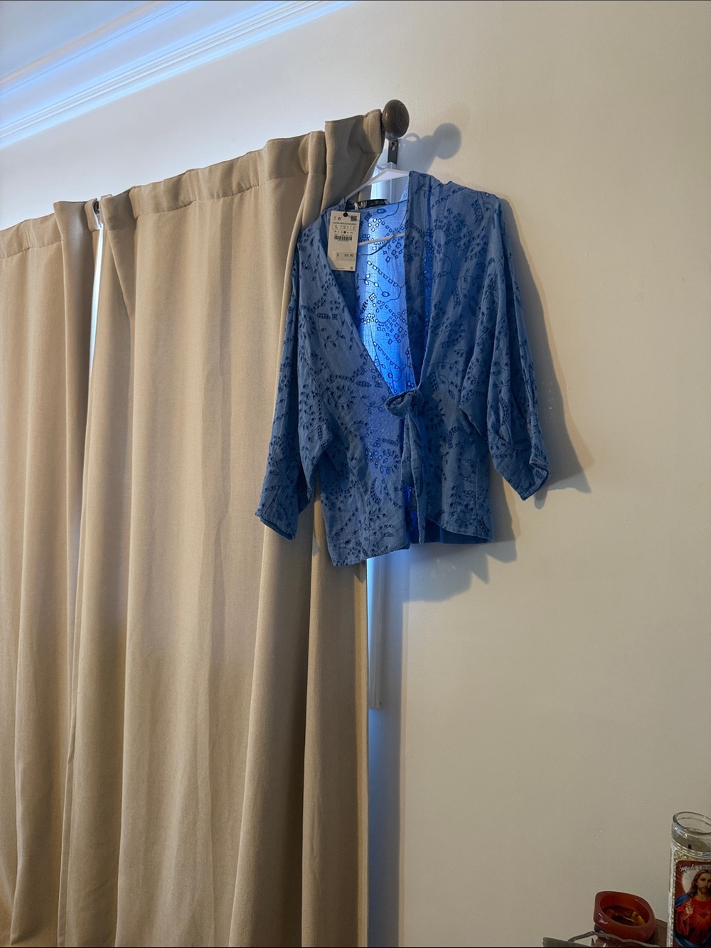 Zara Blue Printed Tie-Front Blouse